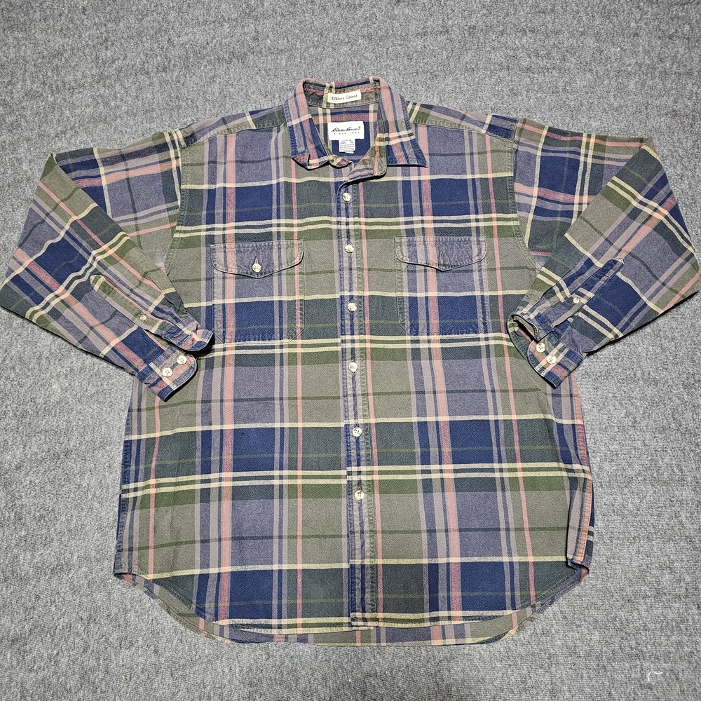 Vintage Eddie Bauer Elkhorn Canvas Plaid Flannel Shirt XL